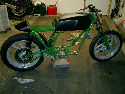 Brian's RD400 Project Cafe Racer rolling chassis RZ350 wheels